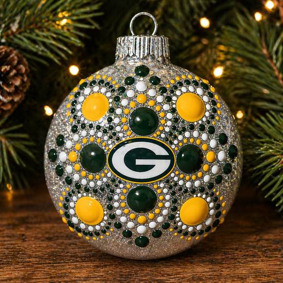 Unbranded Other - Green Bay Packers Hand-Painted Ornament | Dot Mandala Baseball Christmas Decor
